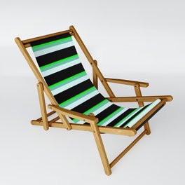 [ Thumbnail: Lime, Aquamarine, Light Cyan, and Black Colored Striped Pattern Sling Chair ]