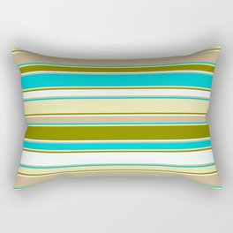[ Thumbnail: Colorful Dark Turquoise, Pale Goldenrod, Green, Mint Cream & Tan Colored Lined/Striped Pattern Rectangular Pillow ]