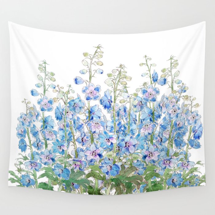 blue and purple larkspur field watercolor Wall Tapestry