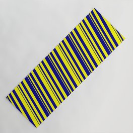 [ Thumbnail: Yellow and Dark Blue Colored Striped Pattern Yoga Mat ]