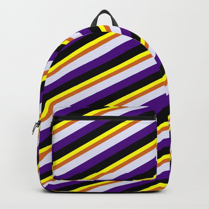 Yellow, Chocolate, Lavender, Indigo, and Black Colored Lined Pattern Backpack