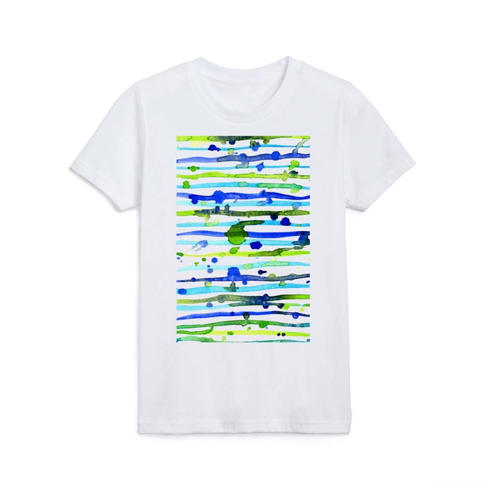 Line Splatter-Green Blue  Kids T Shirt