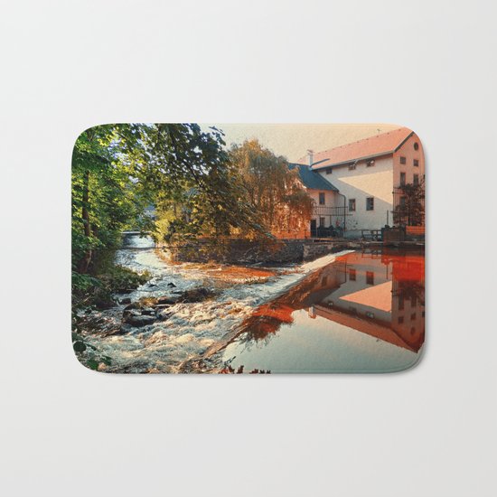 The river, a country house and reflections | waterscape photography Bath Mat