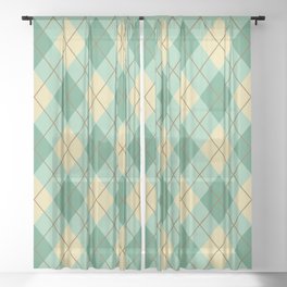 Sage green gingham checked Sheer Curtain