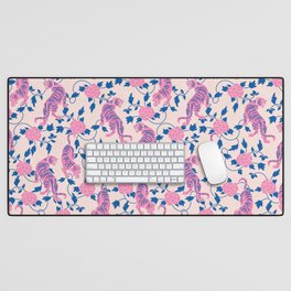 Chinese Tigers, Pink, Blue Desk Mat