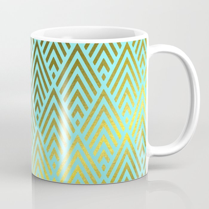 Gold foil triangles on Teal Coffee Mug