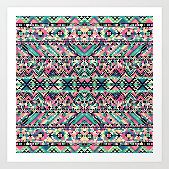Pink Turquoise Girly Aztec Andes Tribal Pattern Art Print