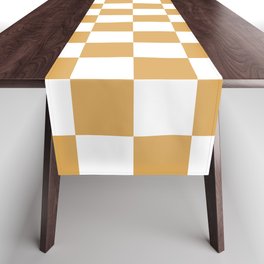 Checkerboard Mini Check Pattern in Muted Mustard Gold and White Table Runner