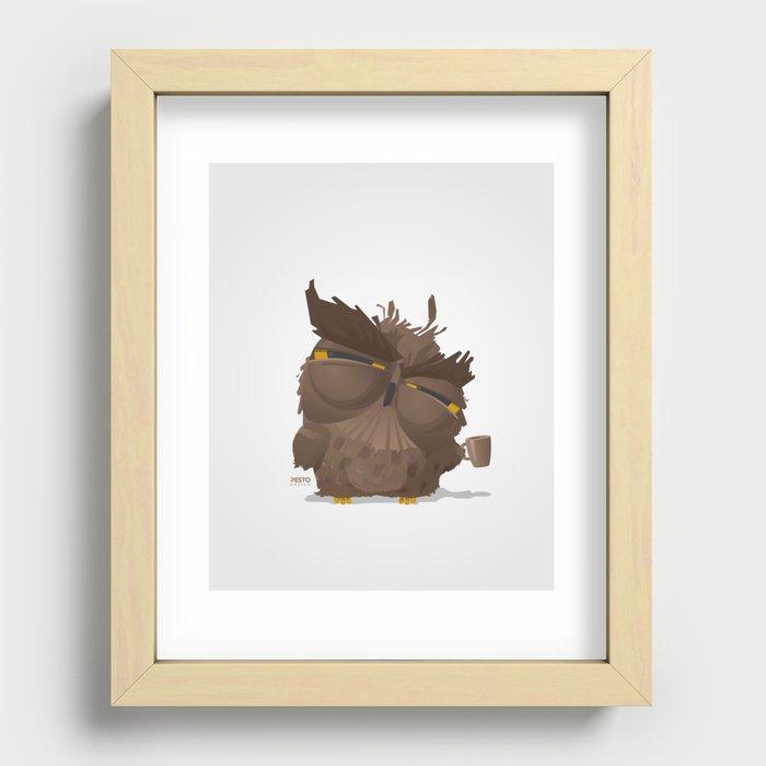 Grumpy coffee owl Recessed Framed Print