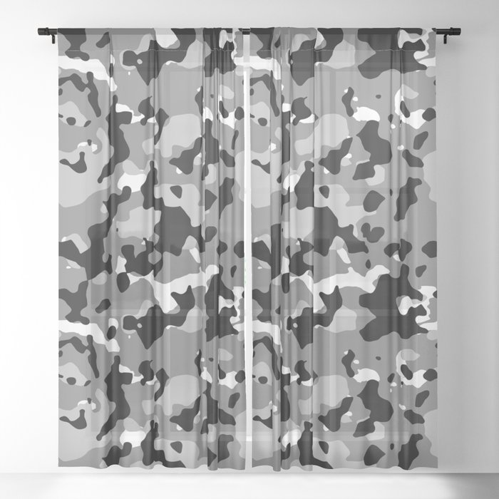 Black and Gray Camouflage Sheer Curtain