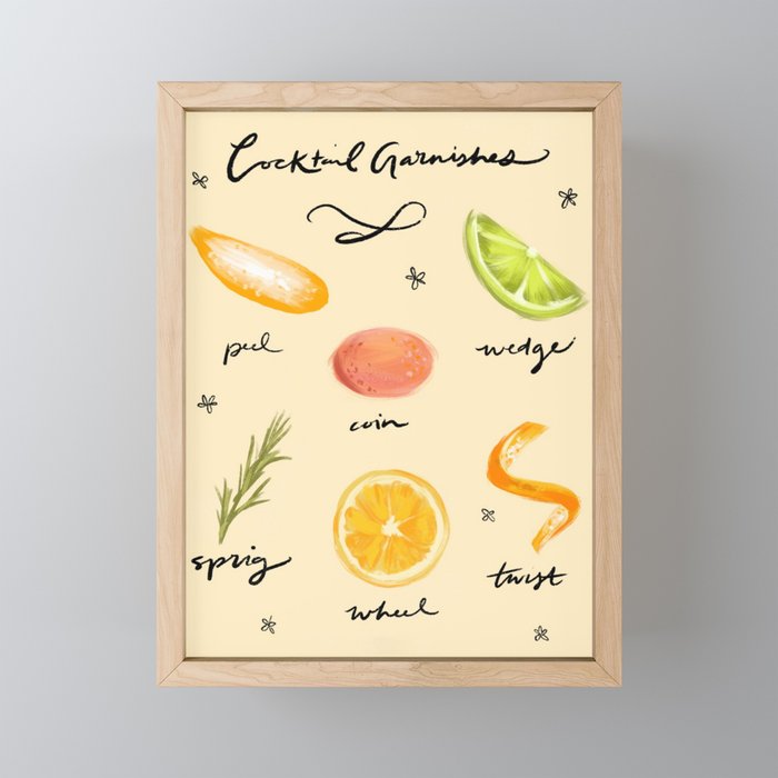 Guide to Cocktail Garnishes Framed Mini Art Print