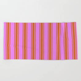 [ Thumbnail: Violet and Chocolate Colored Lines/Stripes Pattern Beach Towel ]