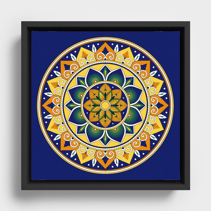 Italian Tile Pattern – Peacock motifs majolica from Deruta Framed Canvas