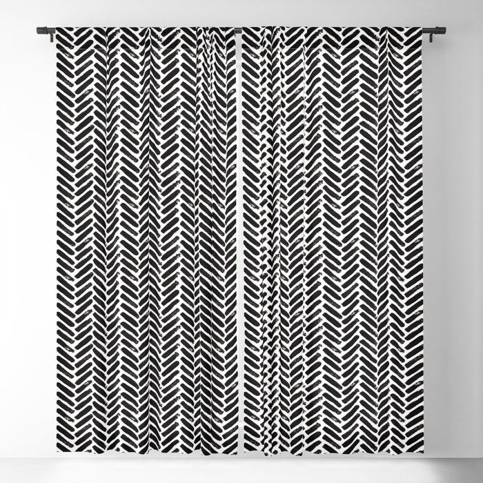 Painted Herringbone Stripe \\ Black & White Blackout Curtain