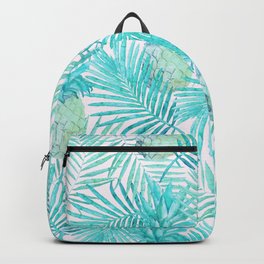 Turquoise Palm Leaves and Pineapples on Pink Backpack