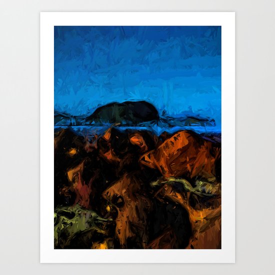 Island and Wild Blue Waves on the Rocks Art Print