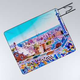 Park Guell Watercolor painting Picnic Blanket