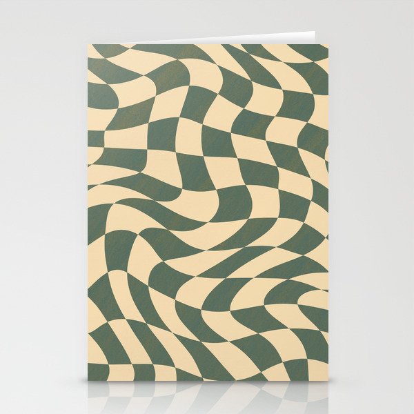 Sage and ochre warp checked Stationery Cards