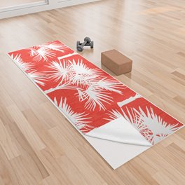 70’s Palm Springs Trees White on Red Yoga Towel