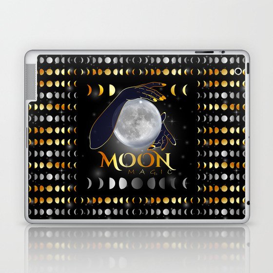 Moon phases mystical womans hands on full moon Laptop & iPad Skin