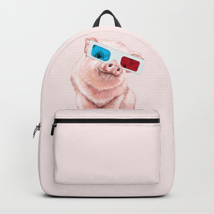 Baby Pink Pig Wear Glasses Pink Backpack