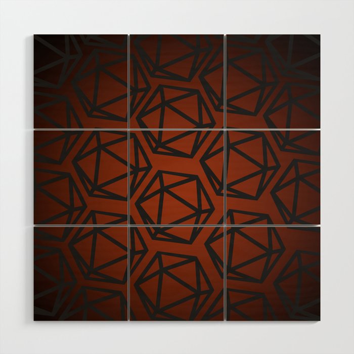 D20 Pattern - Orange Black Gradient Wood Wall Art