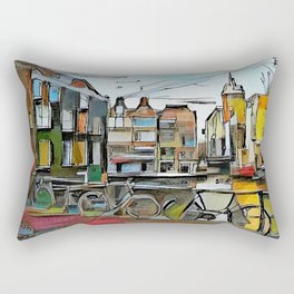 European urban landscape from the triptych series. The painting is made with watercolor painting and chemical liquid using aquaprint technology. The style of cubism. Based on works by Picasso. Rectangular Pillow