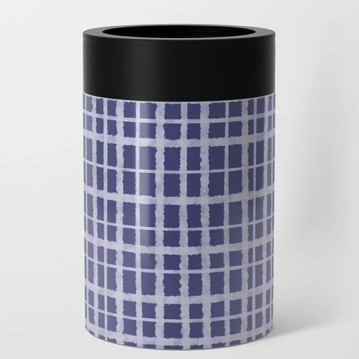 Retro Painted Watercolor Plaid Pattern in Purple Periwinkle and Lavender  Can Cooler