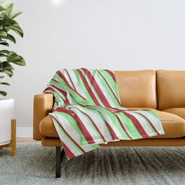 [ Thumbnail: Mint Cream, Red & Green Colored Lined Pattern Throw Blanket ]