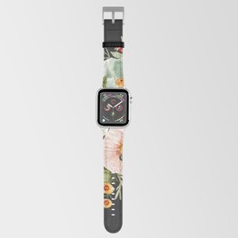 Wildflower and Butterflies Bouquet on Charcoal Black Apple Watch Band