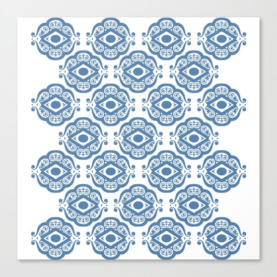 Blue White Ornate Shapes Pattern Canvas Print