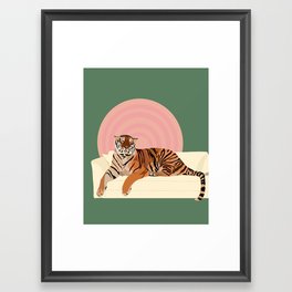 Tiger on a Couch Framed Art Print | Curated, Abstract, Couch, Design, Tigerdesign, Tigeronacouch, Drawing, Tigerstripes, Tiger, Livingroom 