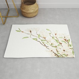 white magnolia blossom watercolor Rug