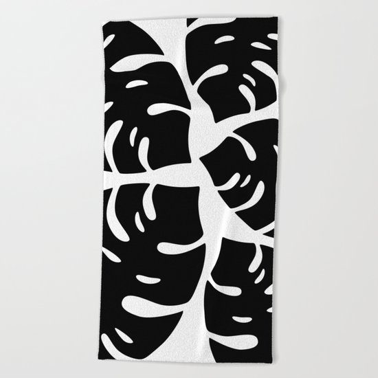 Black and White Palm Leaves Beach Towel
