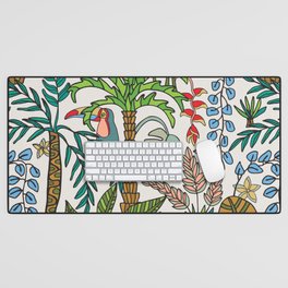COLORING BOOK JUNGLE FLORAL DOODLE TROPICAL PALM TREES WITH TOUCAN in RETRO 70s COLORS Desk Mat