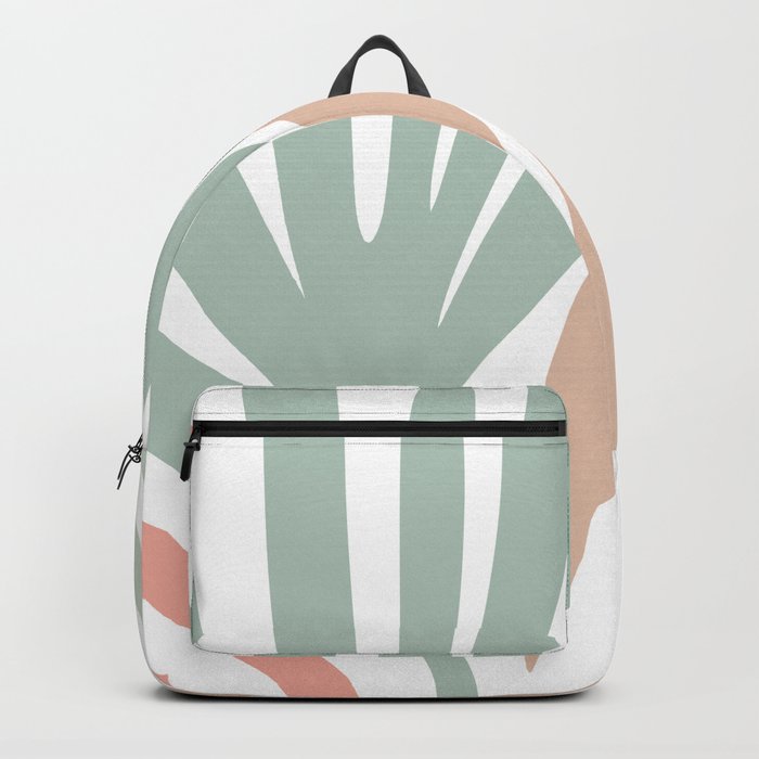 Maldives Leaves Abstract Minimalist Pattern Celadon Sage Blush White Backpack