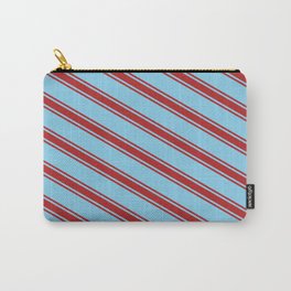 [ Thumbnail: Sky Blue & Red Colored Stripes Pattern Carry-All Pouch ]
