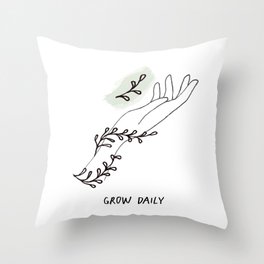 Grow Daily Drawn Hand and Plants Throw Pillow