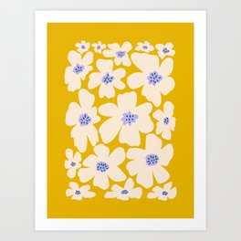 Retro Daisy - yellow, white and purple  Art Print