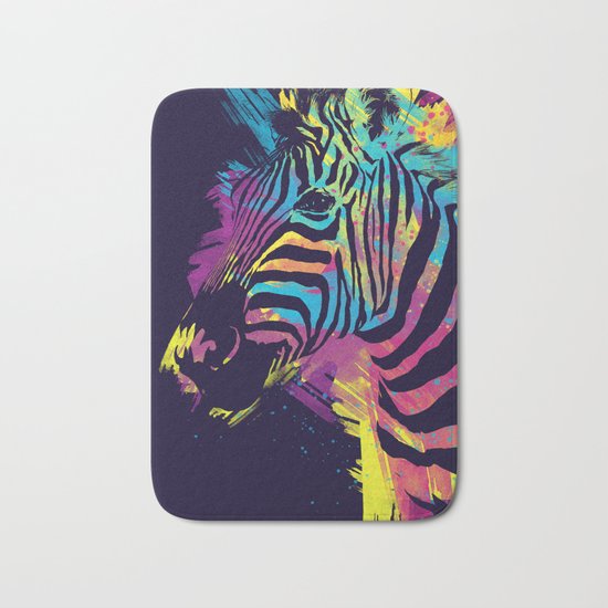 Zebra Splatters Colorful Animals Bath Mat