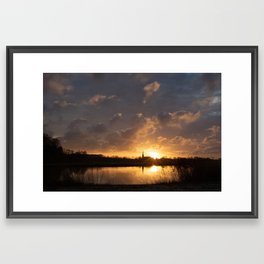 Orange Sunset Reflected in a River, Church in Background | The Netherlands Framed Art Print
