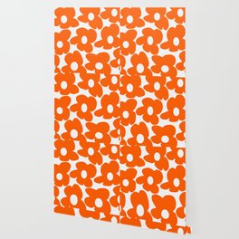 Orange Retro Flowers White Background #decor #society6 #buyart Wallpaper