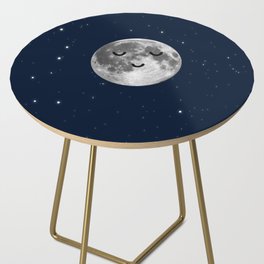 Peaceful Happy Moon in Space Midnight Stars  Side Table