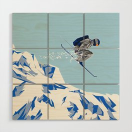 Airborn Skier Flying Down the Ski Slopes Wood Wall Art