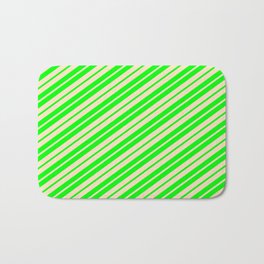 [ Thumbnail: Lime and Bisque Colored Pattern of Stripes Bath Mat ]