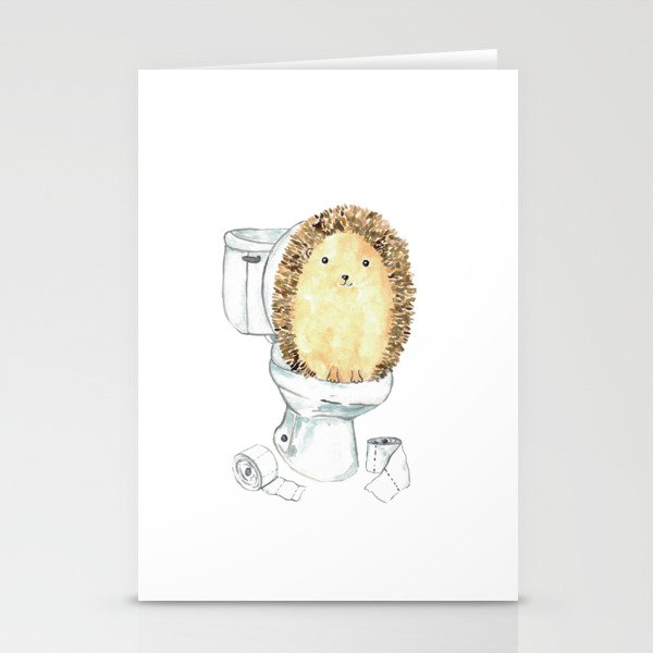 Hedgehog toilet Painting Wall Poster Watercolor Stationery Cards
