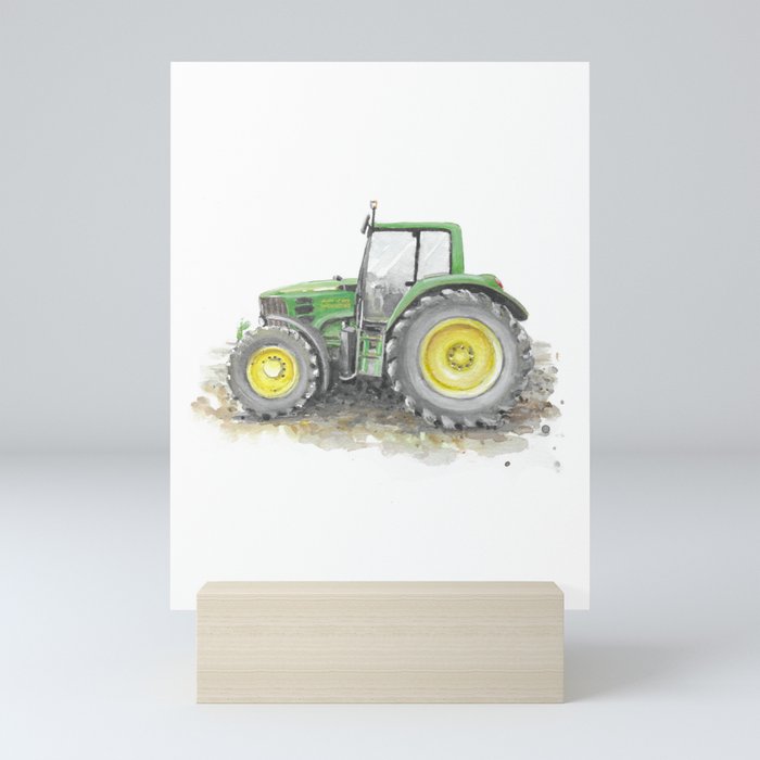 Green tractor Mini Art Print