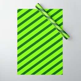 [ Thumbnail: Chartreuse & Dark Green Colored Stripes Pattern Wrapping Paper ]