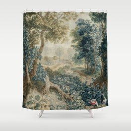 Antique 18th Century Flemish Verdure Tapestry Shower Curtain
