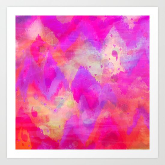 BOLD QUOTATION, Revisited - Intense Raspberry Peachy Pink Vibrant Abstract Watercolor Ikat Pattern Art Print
